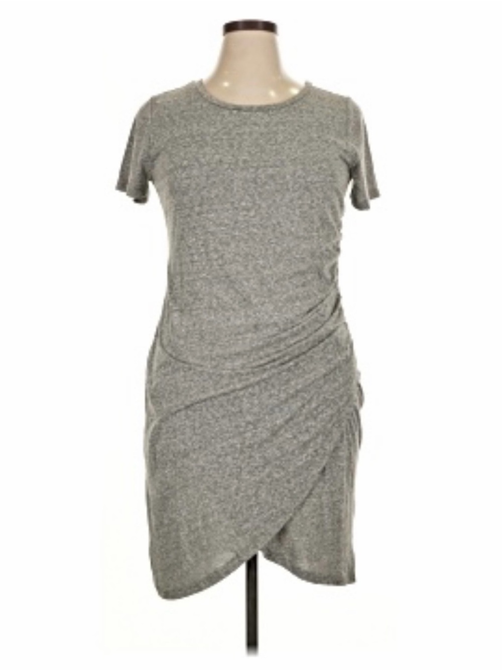 Gray Short-Sleeve Ruched Wrap Hem Dress - 0009